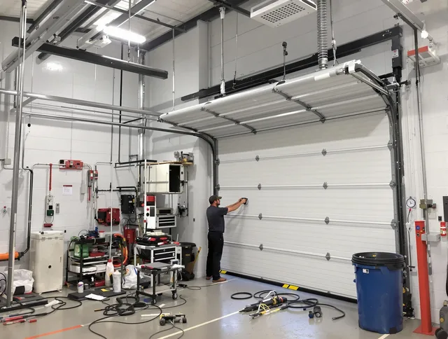 Willowick Garage Door Repair certified technician performing commercial door repair at a Willowick business facility