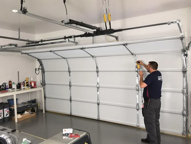 Willowick Garage Door Repair certified technician performing overhead door system repair in Willowick