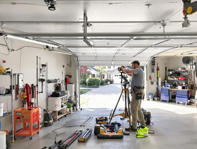Willowick Garage Door Repair specialist performing laser-guided track alignment in Willowick